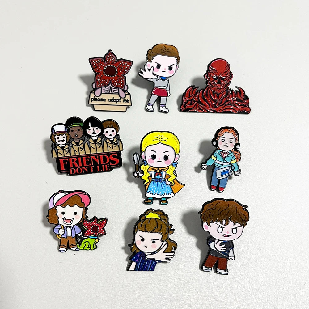 Stranger Things Chibi Enamel Lapel Pins & Brooches – Collectible Cartoon Badges