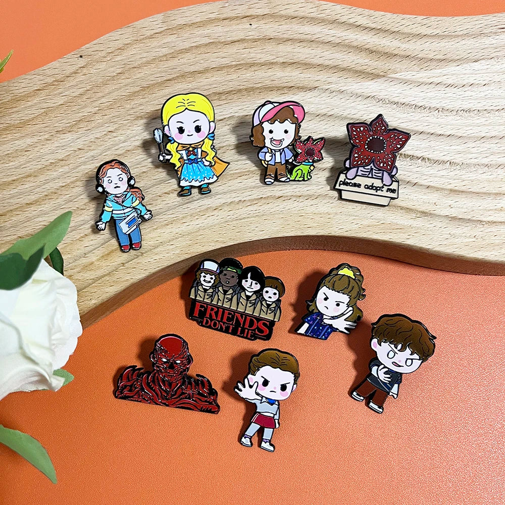 Stranger Things Chibi Enamel Lapel Pins & Brooches – Collectible Cartoon Badges