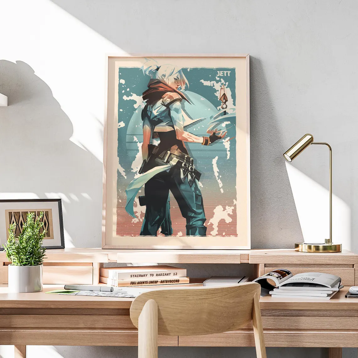 Framed vintage Jett character poster with teal and beige action graphic art