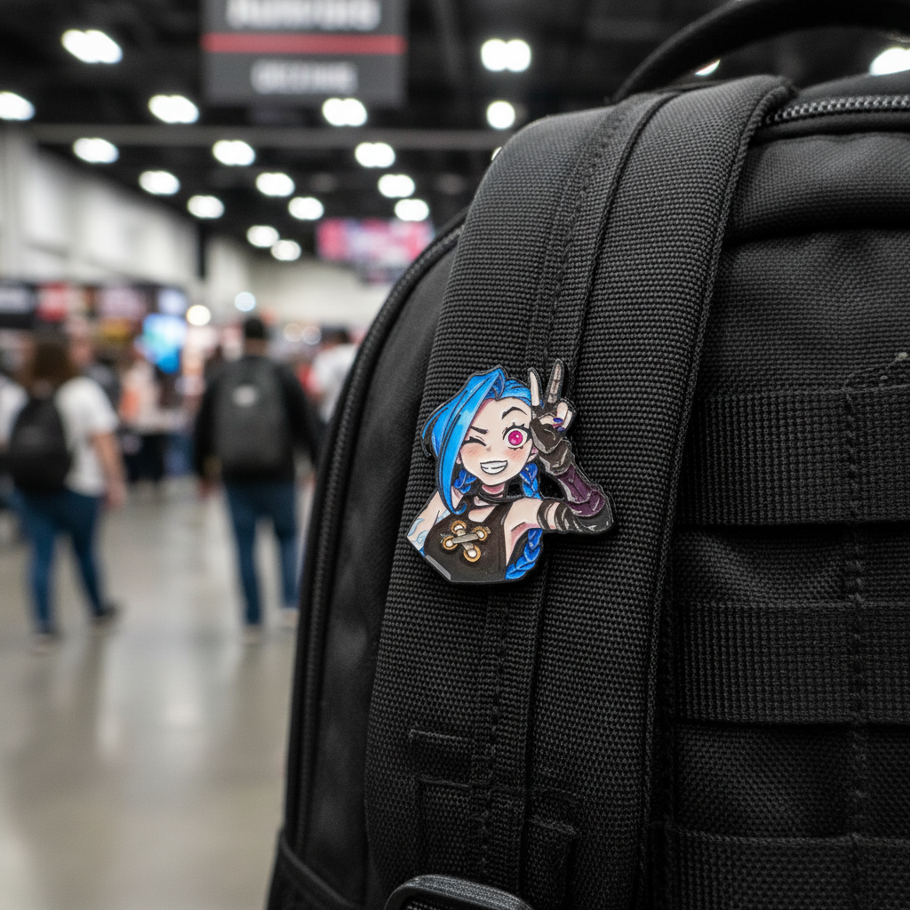 Playful Jinx Enamel Pin – Arcane-Inspired Winking Lapel Brooch