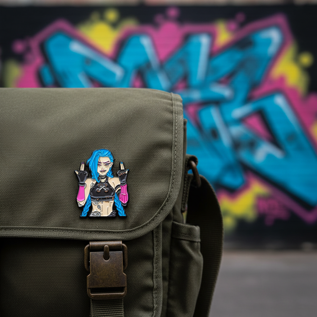 Badass Jinx Enamel Pin – Arcane-Inspired Rebel Lapel Brooch