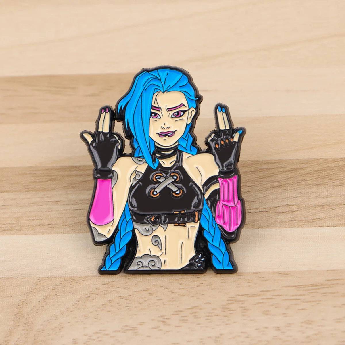 Badass Jinx Enamel Pin – Arcane-Inspired Rebel Lapel Brooch