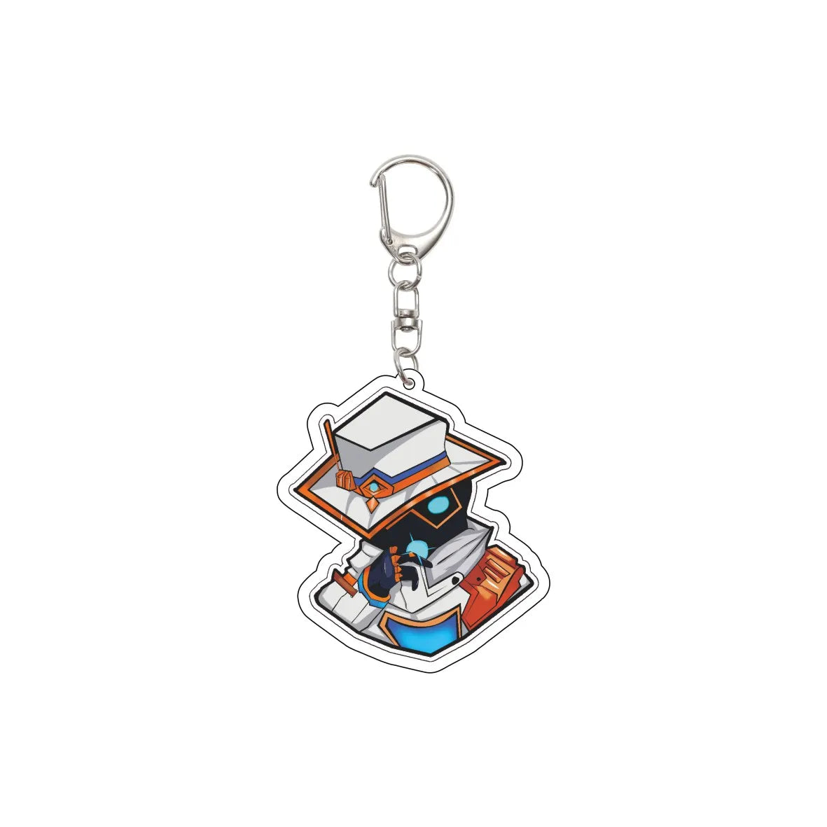 Cartoon-clad chibi character acrylic keychain with silver chain and split-ring clasp