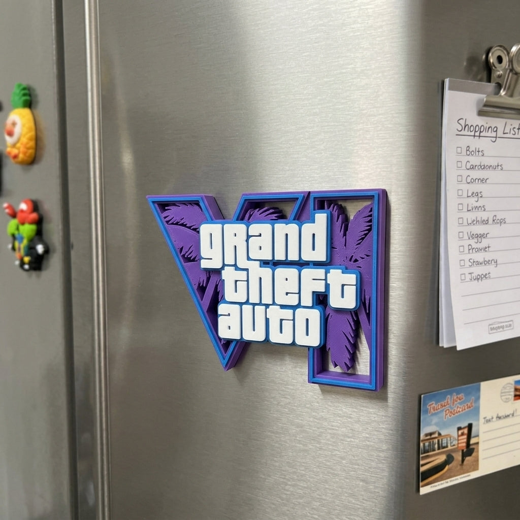 3D-Printed Grand Theft Auto VI Logo Display Sign – Premium Gaming Room Decor