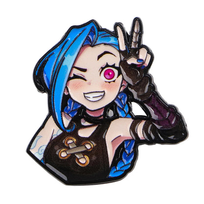 Playful Jinx Enamel Pin – Arcane-Inspired Winking Lapel Brooch