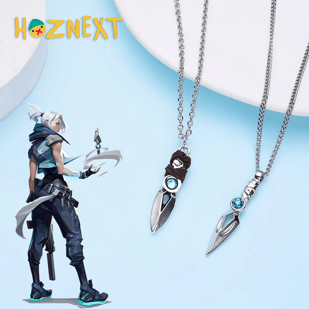 Jett Knife Necklace with Blue Crystal - HozNext