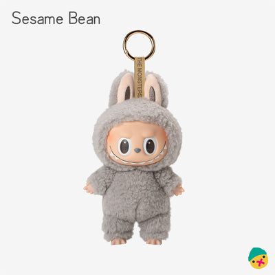 Sesame bean plush-style monster vinyl keychain toy, gray hood and bunny ears