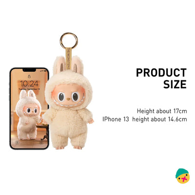 Cute macaron-themed bunny vinyl toy keychain, cream plush with large eyes
