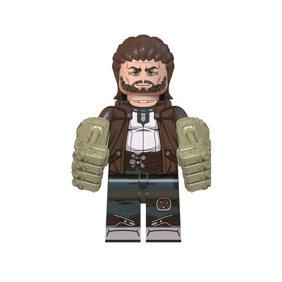 Character building blocks figure with brown hair, beard, and tan gauntlet sleeves