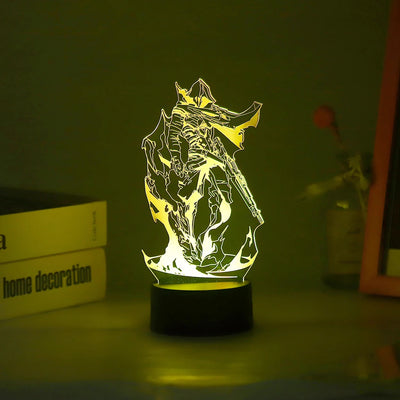 Acrylic LED light with gaming character silhouette, glowing yellow-green on black base