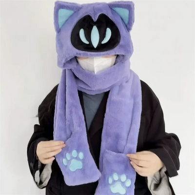 Valorant Omen-Inspired Cat Ear Plush Hooded Scarf and Hat Set