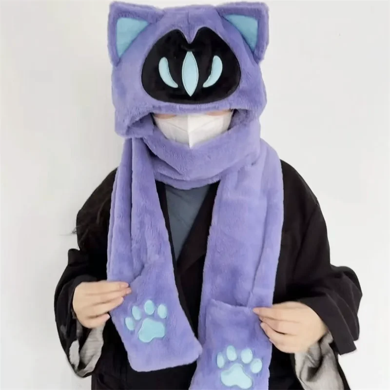 Valorant Omen-Inspired Cat Ear Plush Hooded Scarf and Hat Set