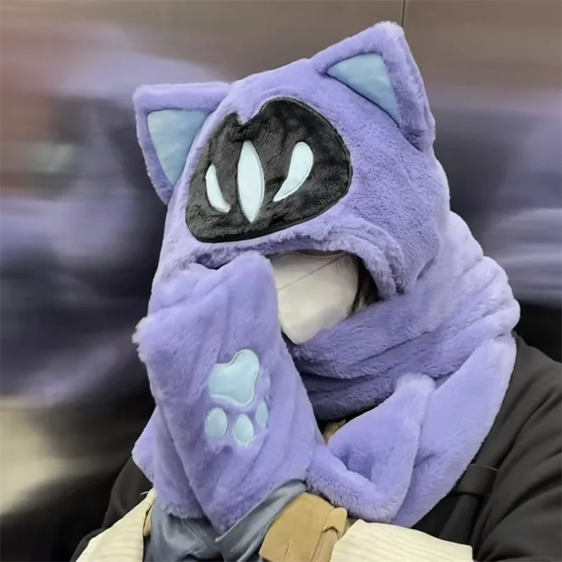 Valorant Omen-Inspired Cat Ear Plush Hooded Scarf and Hat Set