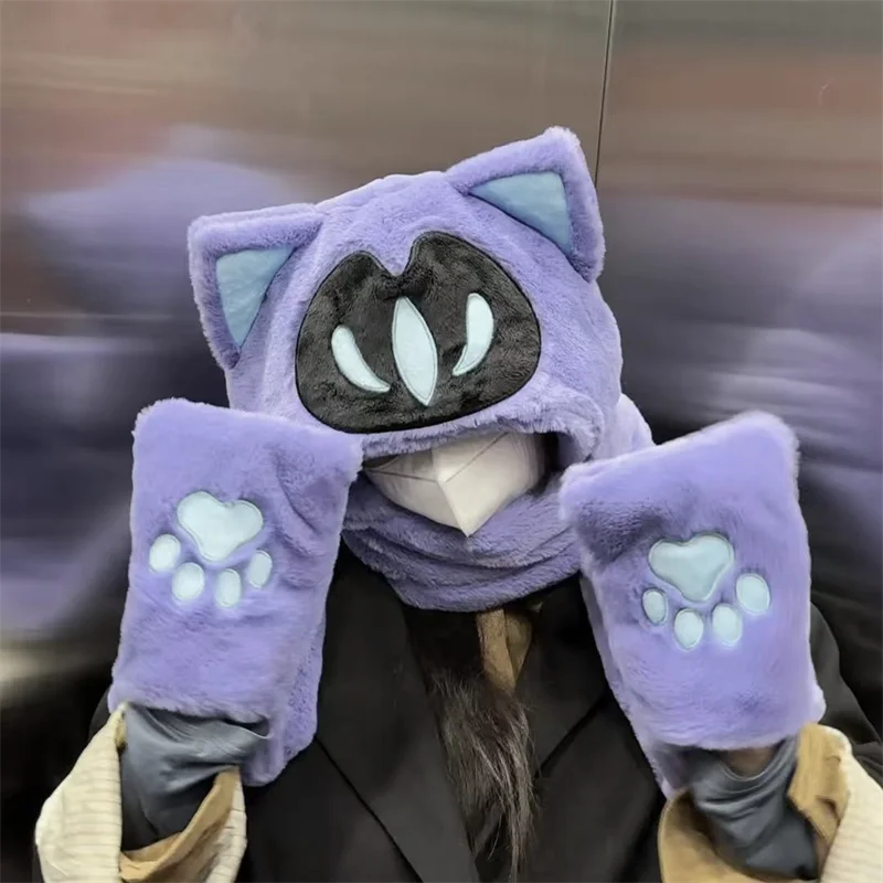 Valorant Omen-Inspired Cat Ear Plush Hooded Scarf and Hat Set