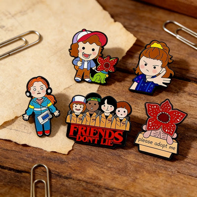 Stranger Things Chibi Enamel Lapel Pins & Brooches – Collectible Cartoon Badges
