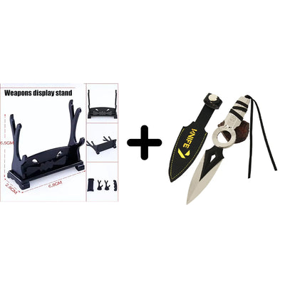 Kunai knife keychain with weapons display stand and included accessories set