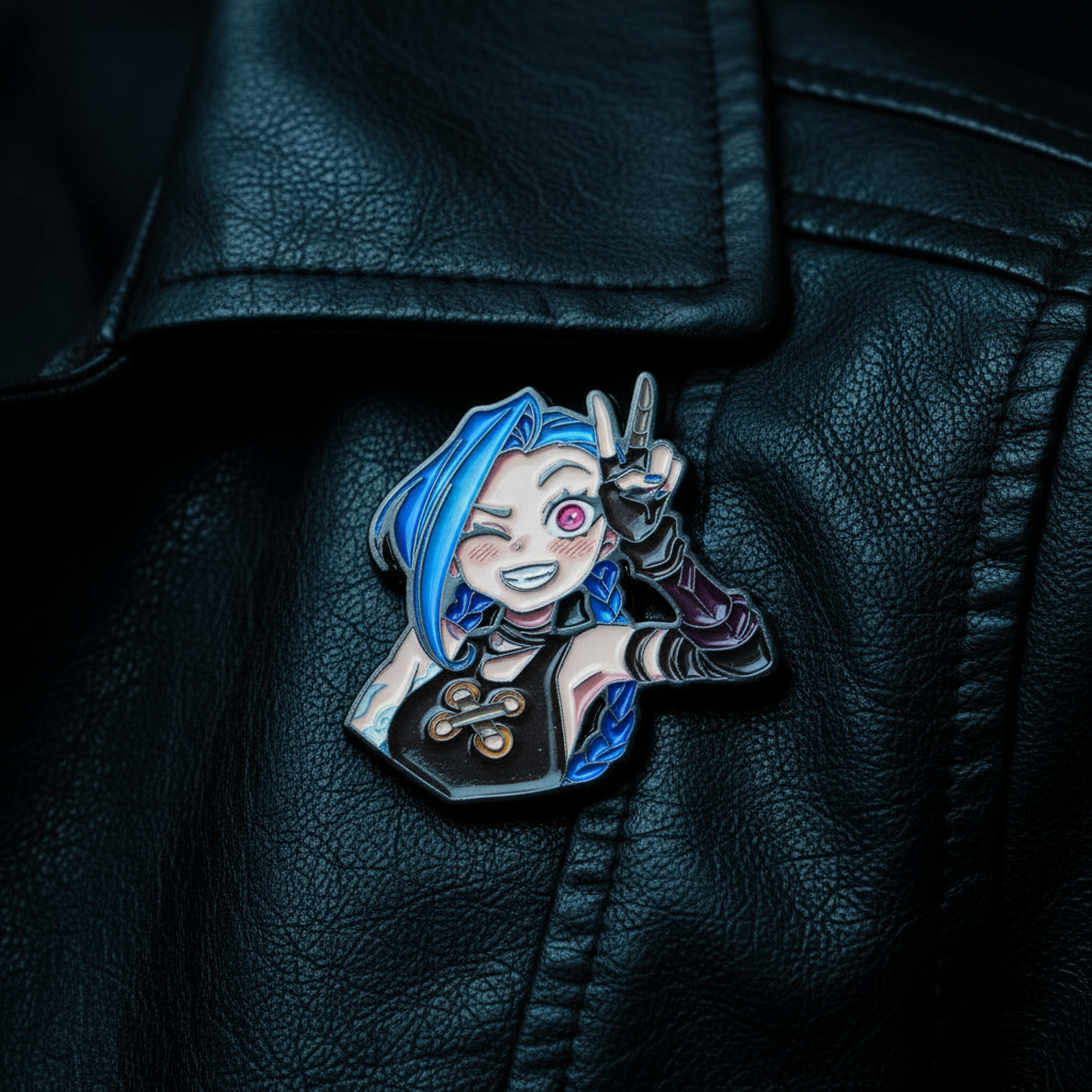Playful Jinx Enamel Pin – Arcane-Inspired Winking Lapel Brooch