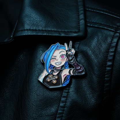 Playful Jinx Enamel Pin – Arcane-Inspired Winking Lapel Brooch