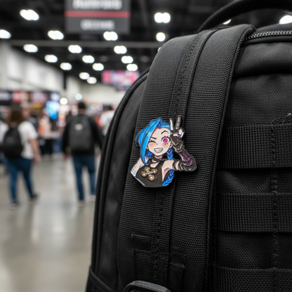 Playful Jinx Enamel Pin – Arcane-Inspired Winking Lapel Brooch