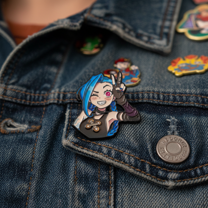 Playful Jinx Enamel Pin – Arcane-Inspired Winking Lapel Brooch