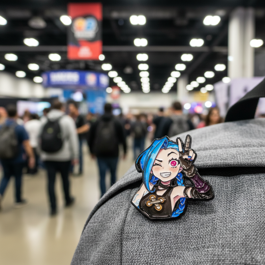 Playful Jinx Enamel Pin – Arcane-Inspired Winking Lapel Brooch