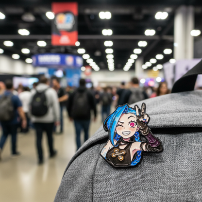 Playful Jinx Enamel Pin – Arcane-Inspired Winking Lapel Brooch