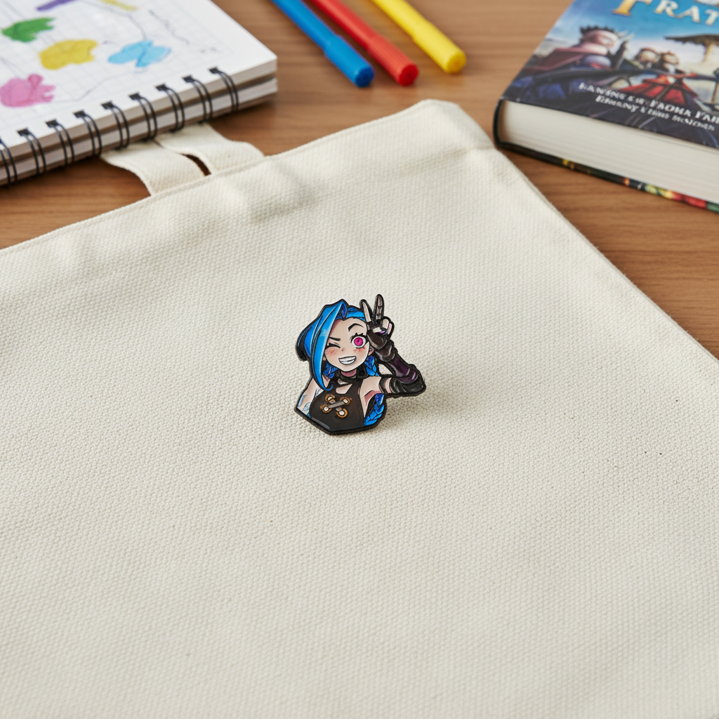 Playful Jinx Enamel Pin – Arcane-Inspired Winking Lapel Brooch