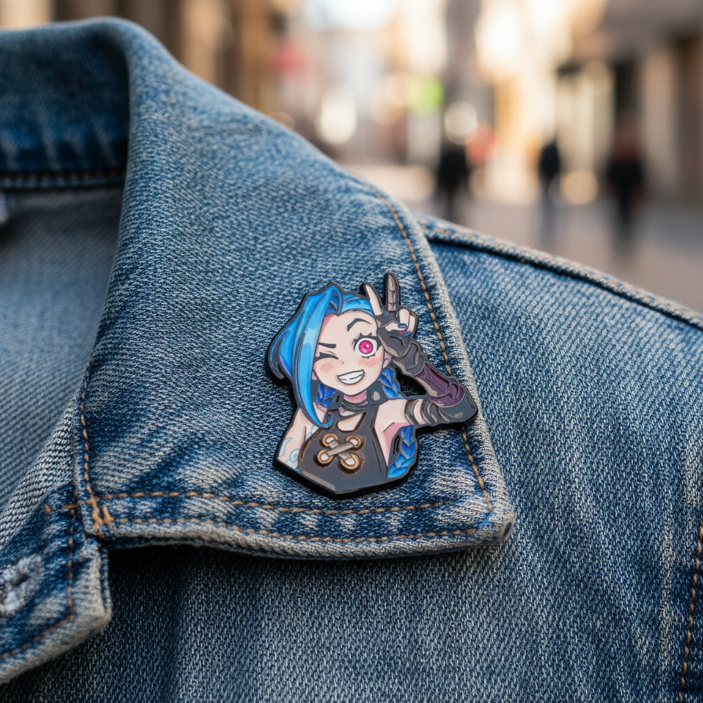 Playful Jinx Enamel Pin – Arcane-Inspired Winking Lapel Brooch