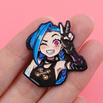 Playful Jinx Enamel Pin – Arcane-Inspired Winking Lapel Brooch