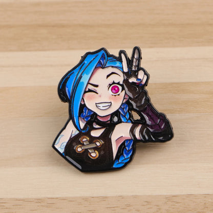 Playful Jinx Enamel Pin – Arcane-Inspired Winking Lapel Brooch