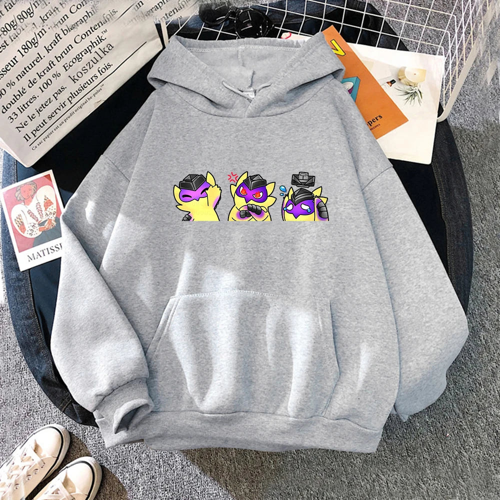 Gray hoodie with front kangaroo pocket, hood, and colorful wingman graphic print