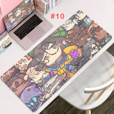 Rectangular multicolor cartoon mouse pad with robots, animals, and graffiti-style symbols