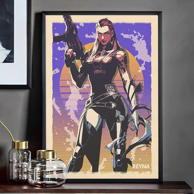 Framed Reyna character poster with rifle, purple pop-art print
