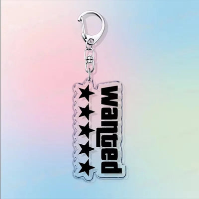 Silver hook acrylic keychain with “VICE CITY” text and star icons in black and white.