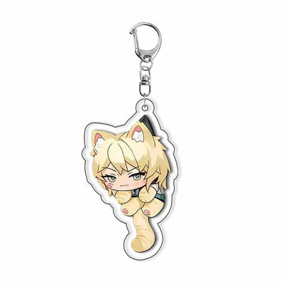 Chibi cat ear acrylic keychain with blonde anime character and metal key ring