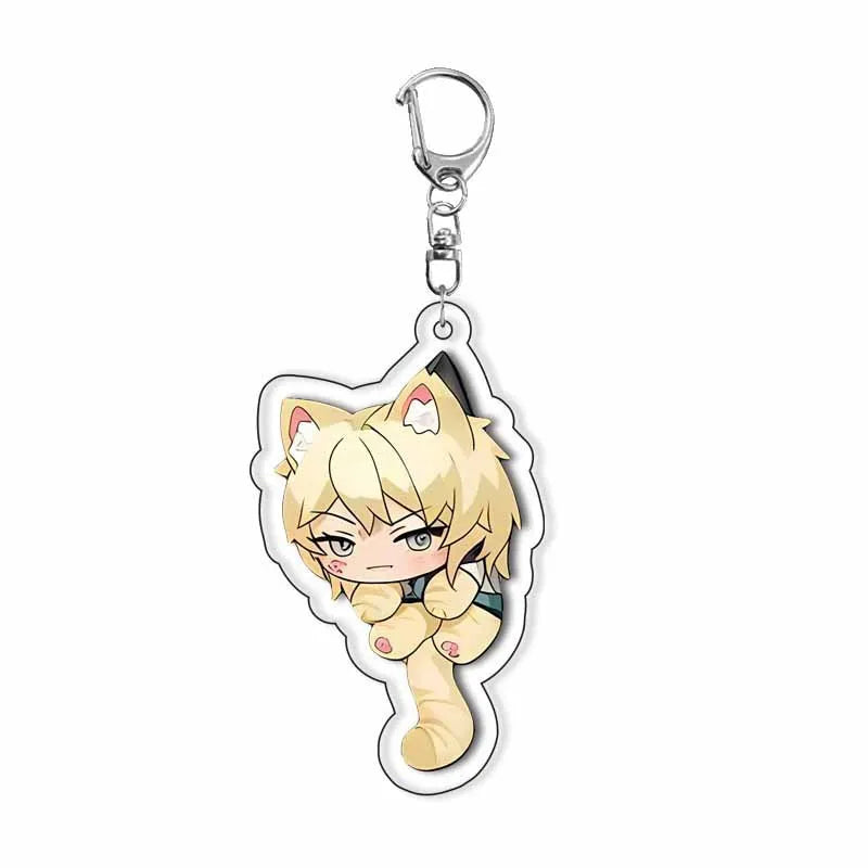 Chibi cat ear acrylic keychain with blonde anime character and metal key ring