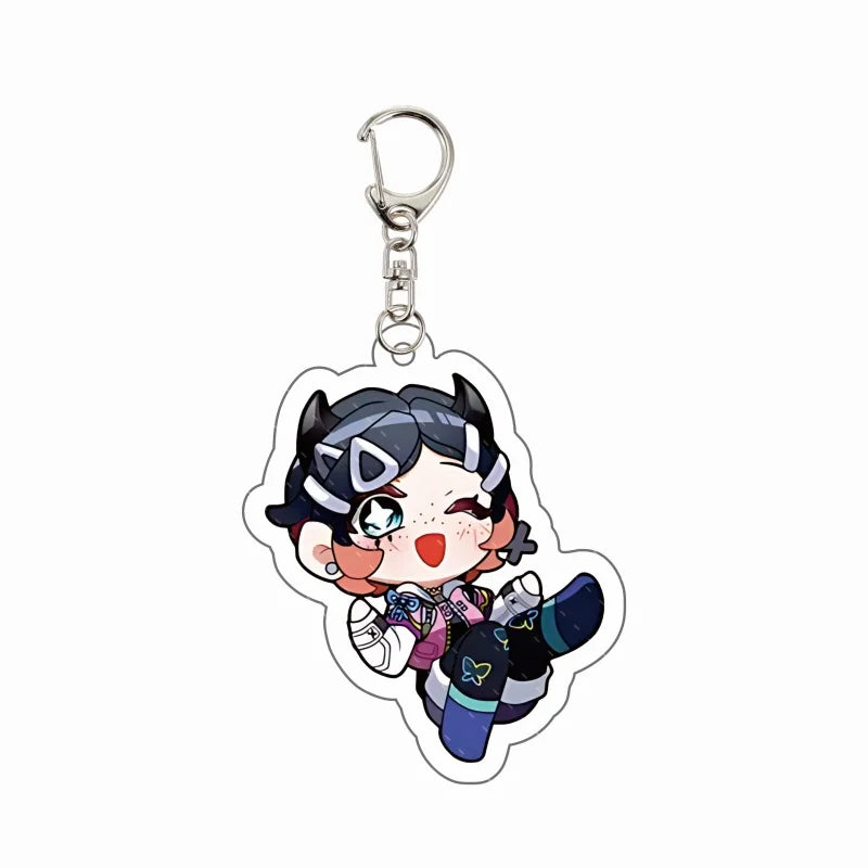 Black and white chibi agent acrylic keychain charm with metal keyring
