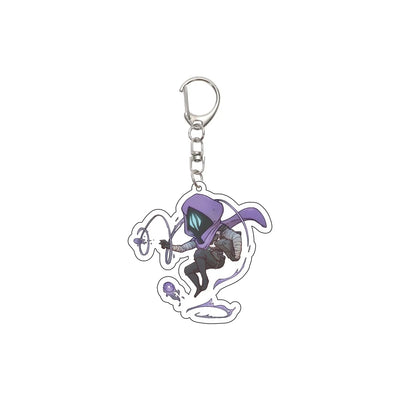 Acrylic keychain featuring a cute cartoon agent in purple gear with glowing wand effects.