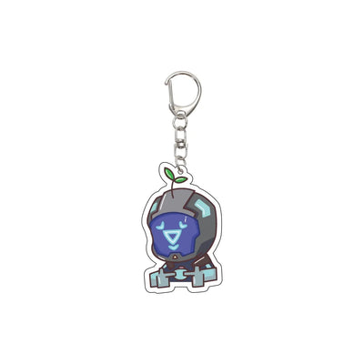 Acrylic keychain featuring a cute cartoon robotic agent with green halo ears.