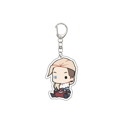 Acrylic keychain featuring a cute cartoon agent character with blonde hair and headphones.