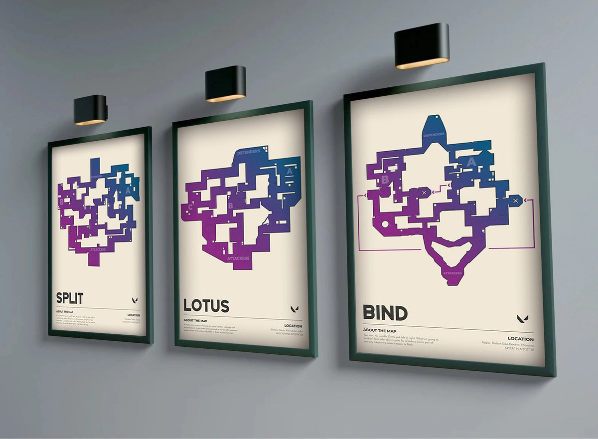 Purple and blue map-themed wall art canvas prints in three framed panels